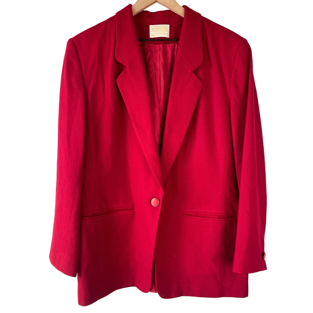 Vintage Pendleton Womens 100% Wool Blazer 16 Red One Button USA Heritage Classic